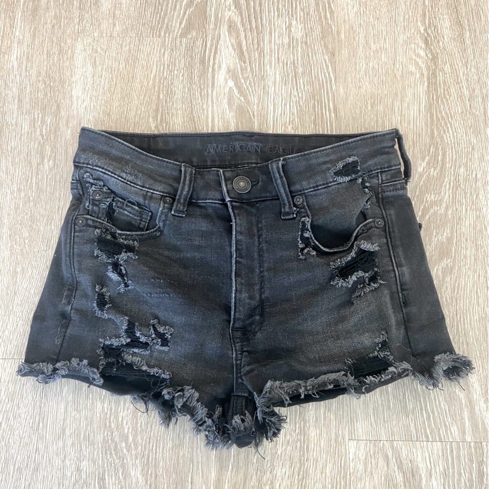 American Eagle Next Level Stretch Distressed Black Jean Shorts